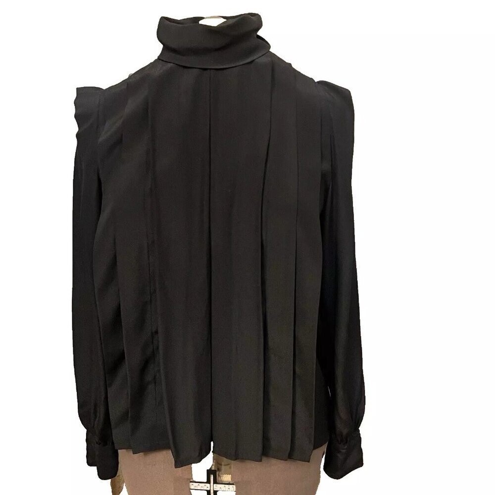 Marlis. Size 12. Vintage Black Pleated Long Sleeve Poly Blouse. Cowl. B113
